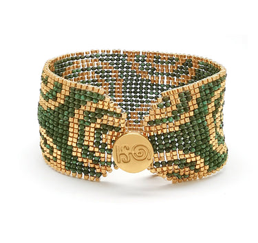 Brazalete Telar Dorado Grueso Espirales Turquesa T